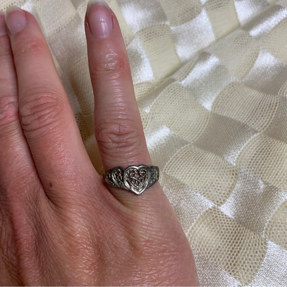 Lattice heart love knot sterling silver ring